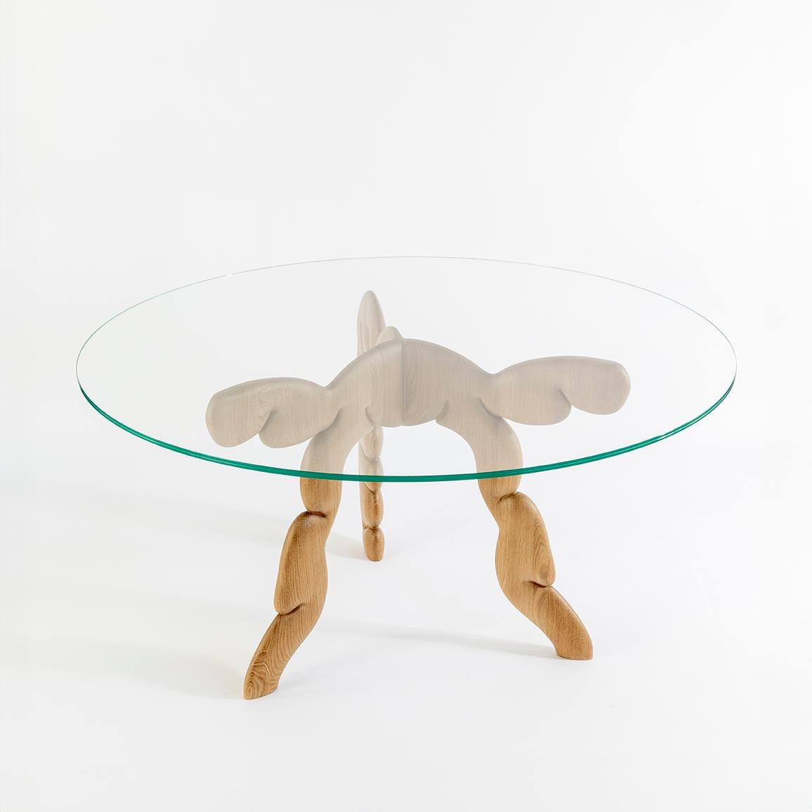 Mesa Olga en madera maciza de roble y tapa de cristal By Matteo Cibic Made in Italy Italian en venta