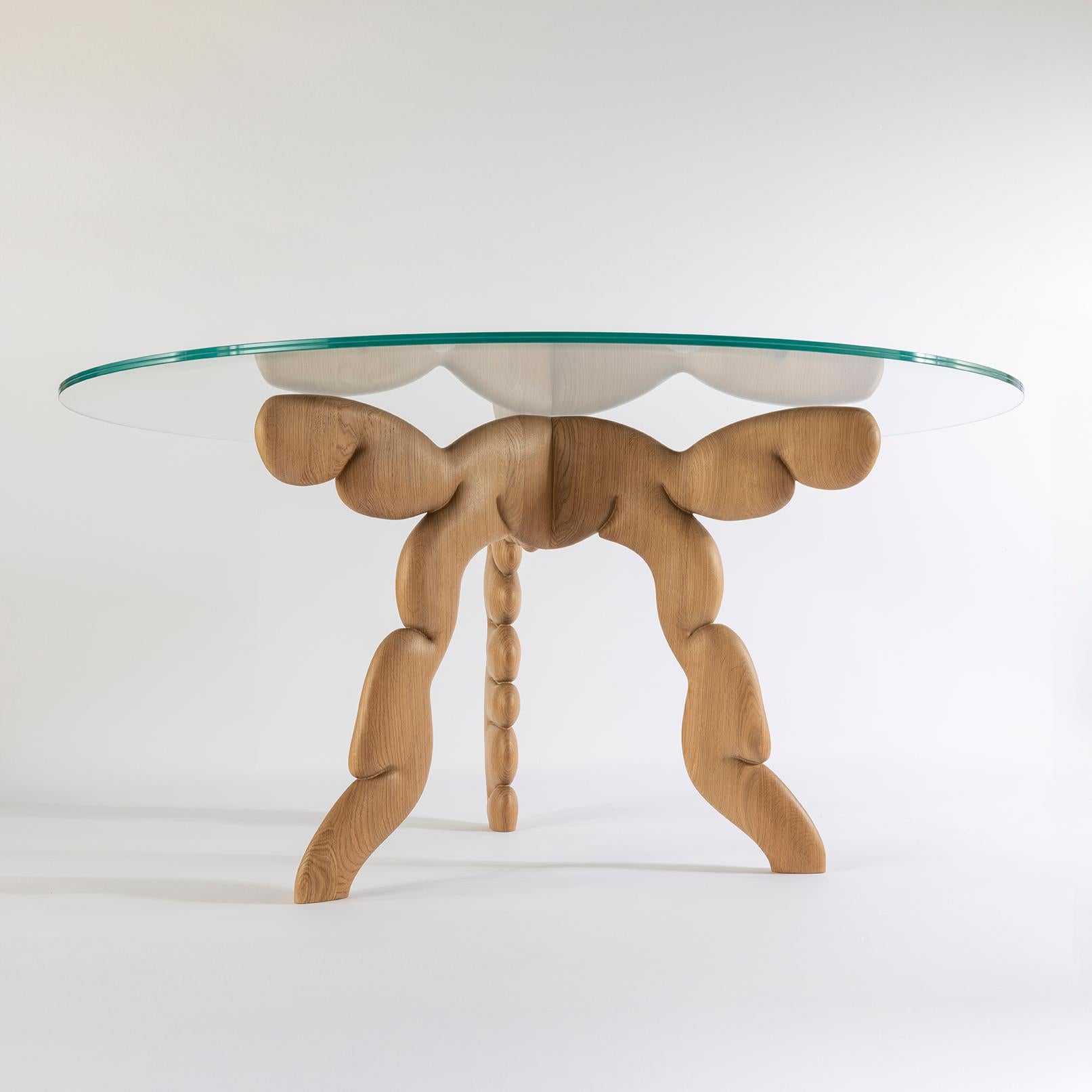 Mesa Olga en madera maciza de roble y tapa de cristal By Matteo Cibic Made in Italy en venta 1