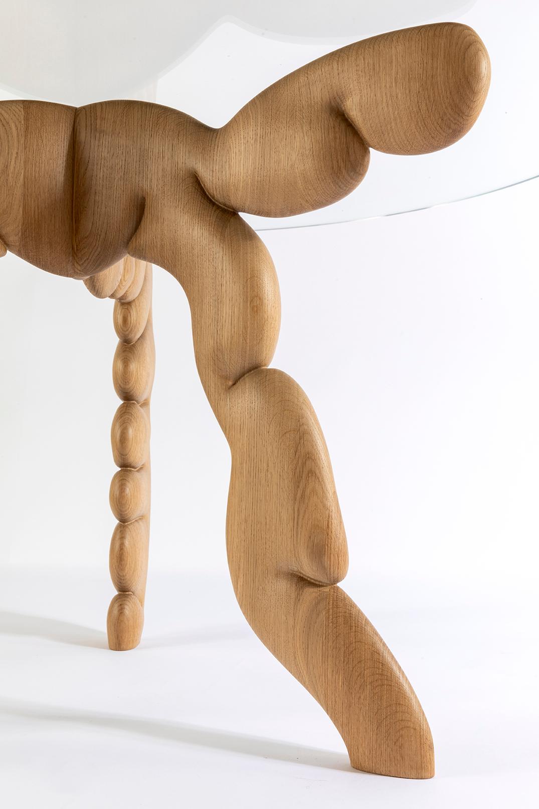 Mesa Olga en madera maciza de roble y tapa de cristal By Matteo Cibic Made in Italy en venta 2