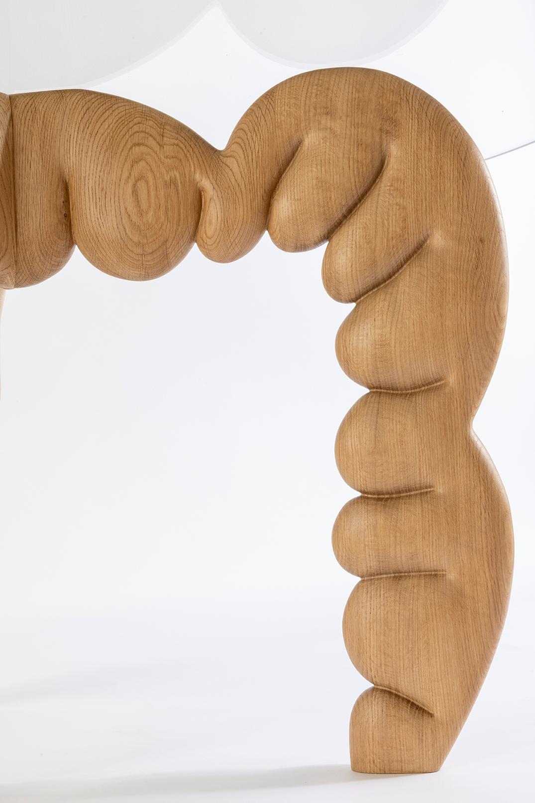 Mesa Olga en madera maciza de roble y tapa de cristal By Matteo Cibic Made in Italy en venta 3