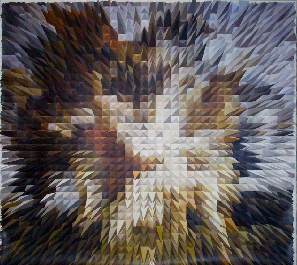 "Battle of the Amazons, " Oil on Canvas, Geometric Abstraction, Russia Artist