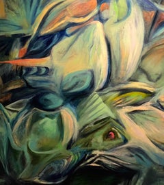 Green Flowers (part 1 of 2), Oil on Canvas, Geometric Abstraction, Russian Art