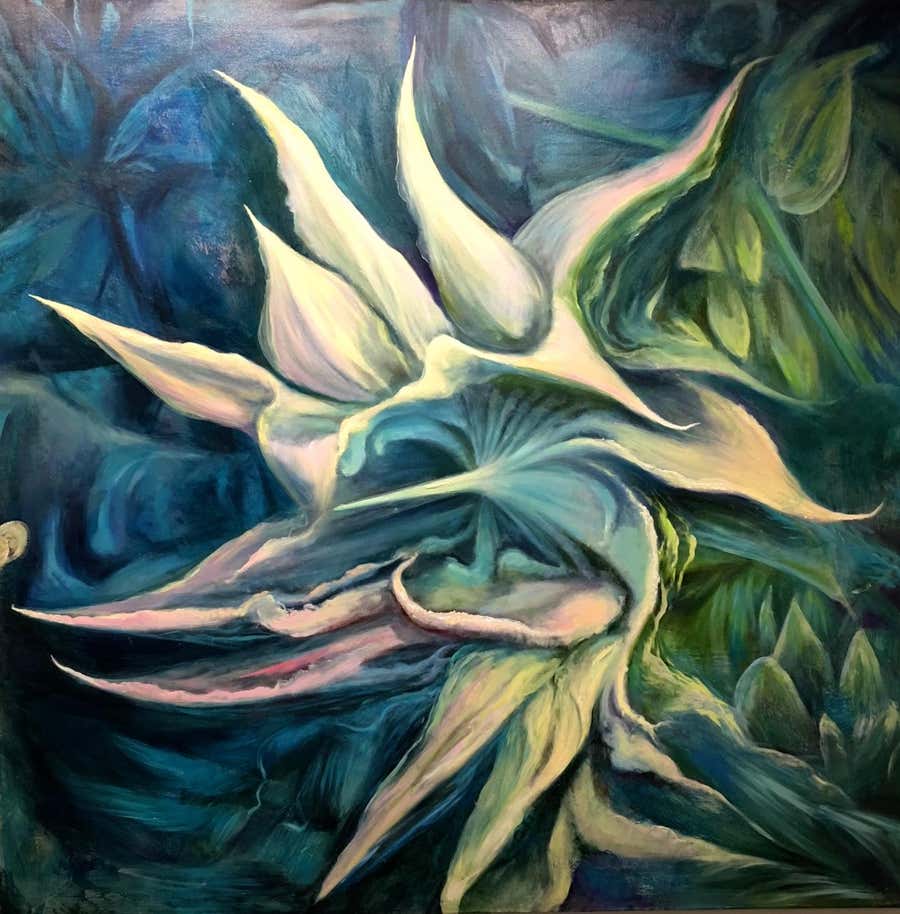 "Green Flowers (part 2 of 2), " Oil on Canvas, Geometric Abstraction, Russian Art
