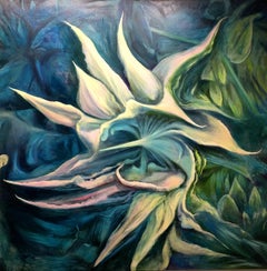 ""Fleurs vertes (partie 2 de 2)", huile sur toile - Abstraction géométrique 