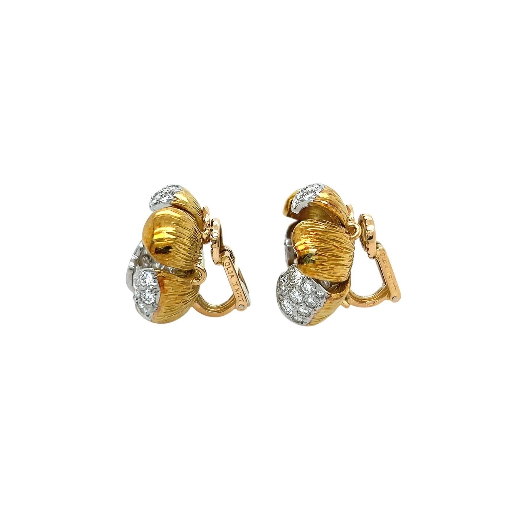 Brilliant Cut Olga Tritt Gold Diamond Flower Earrings