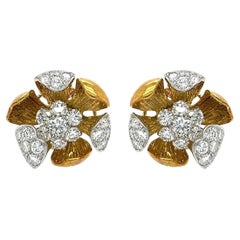 Olga Tritt Gold Diamond Flower Earrings