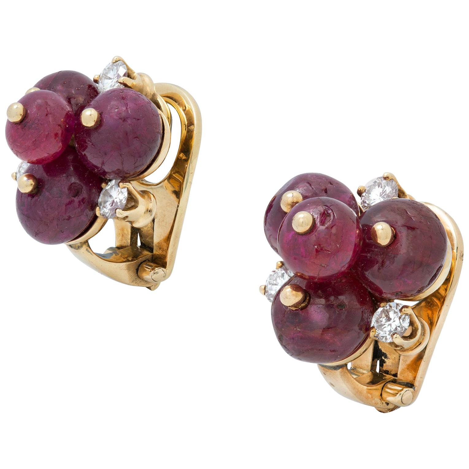 Olga Tritt Ruby and Diamond Clip Earrings