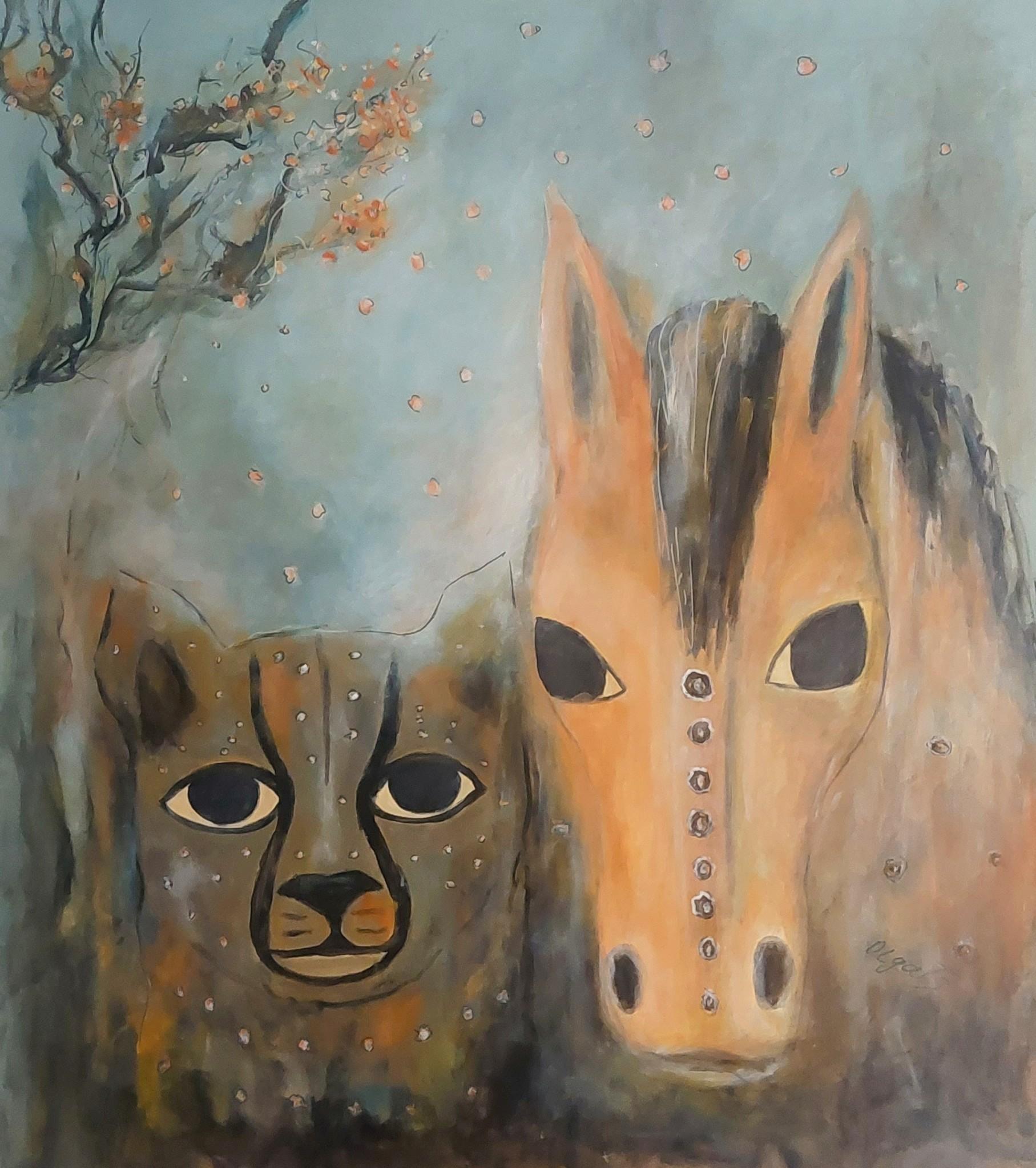 Olga Tsyhypko Animal Painting - Silent Dialogue #2
