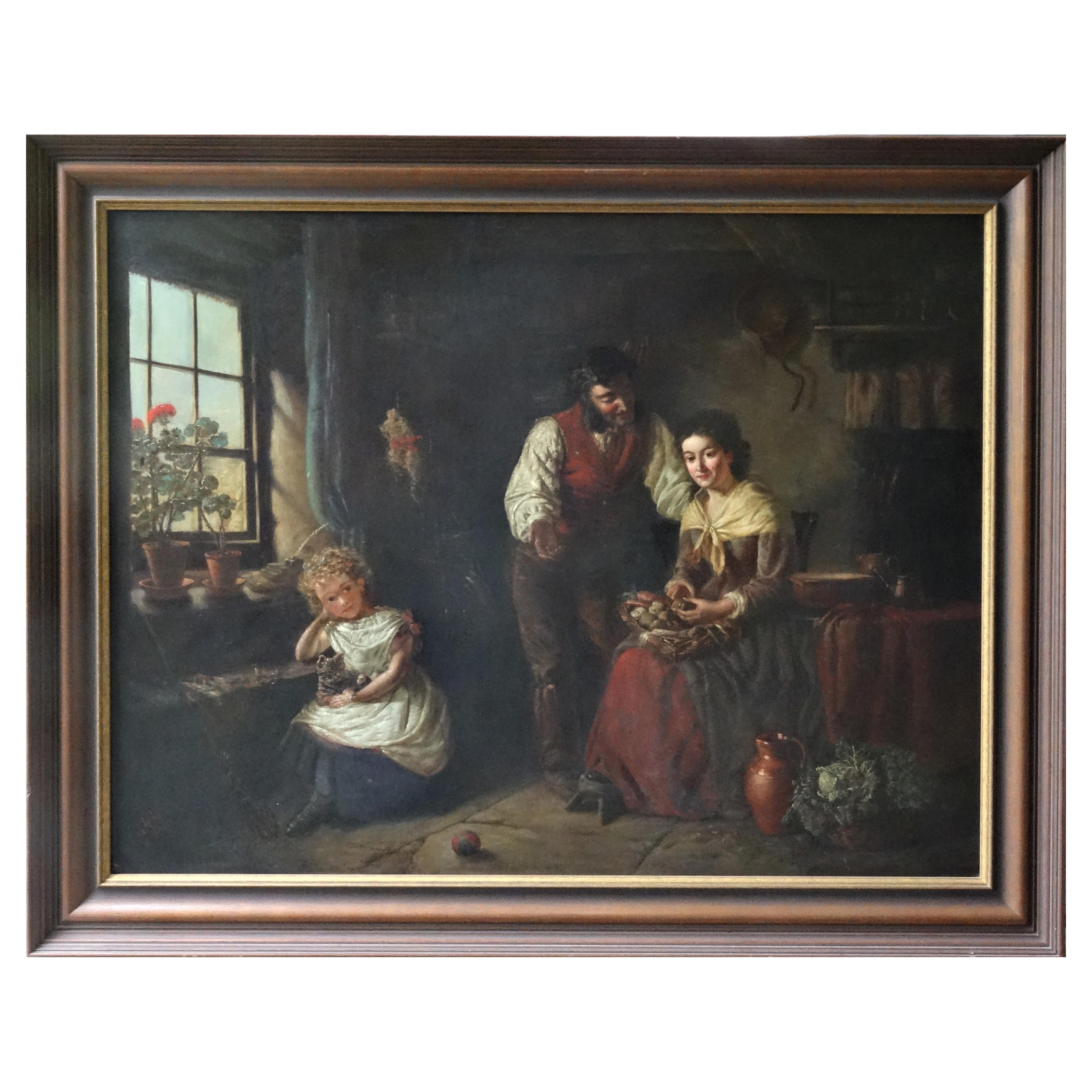 Ölgemälde FAMILIE IN DER STUBE  1875 im Angebot