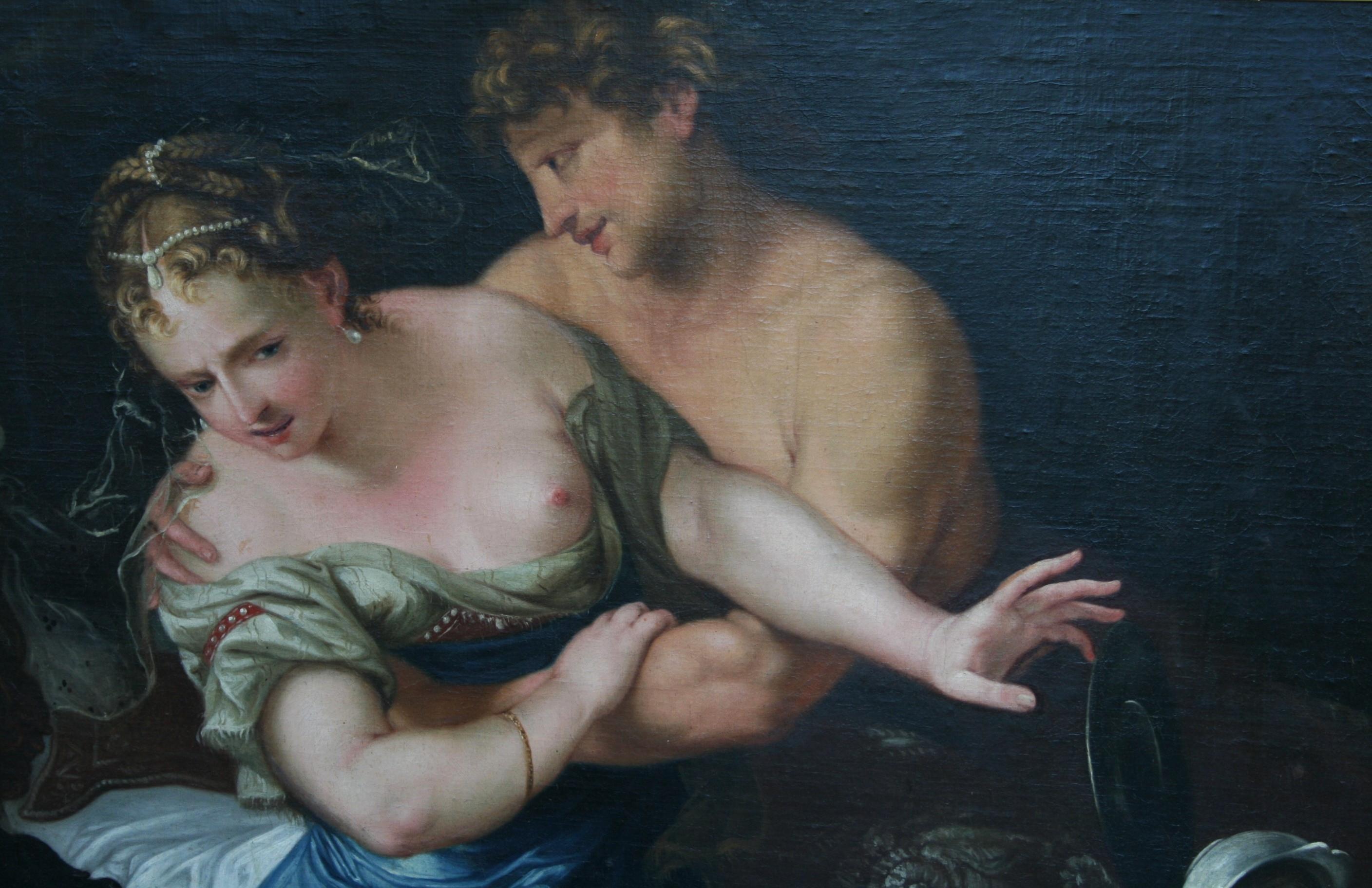 Erotisches Ölgemälde , 18. Jahrhundert „Amymon und Satyr“ (Handbemalt) im Angebot