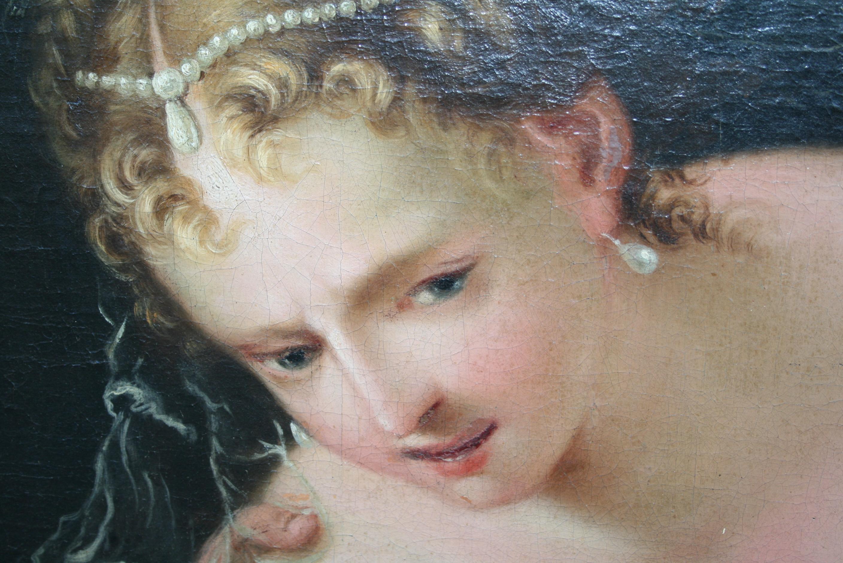 Erotisches Ölgemälde , 18. Jahrhundert „Amymon und Satyr“ im Zustand „Gut“ im Angebot in Aachen, DE