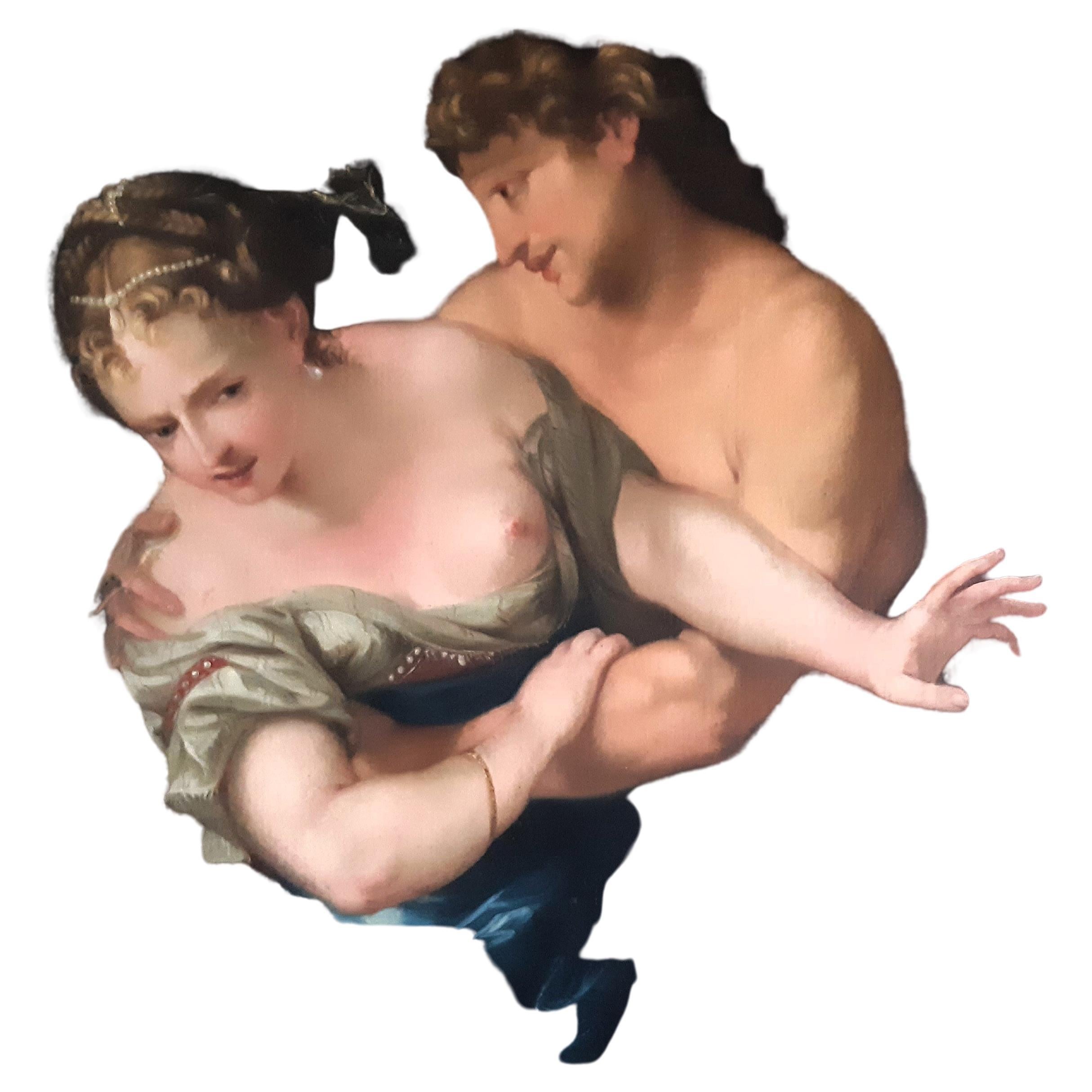 Erotisches Ölgemälde , 18. Jahrhundert „Amymon und Satyr“ im Angebot
