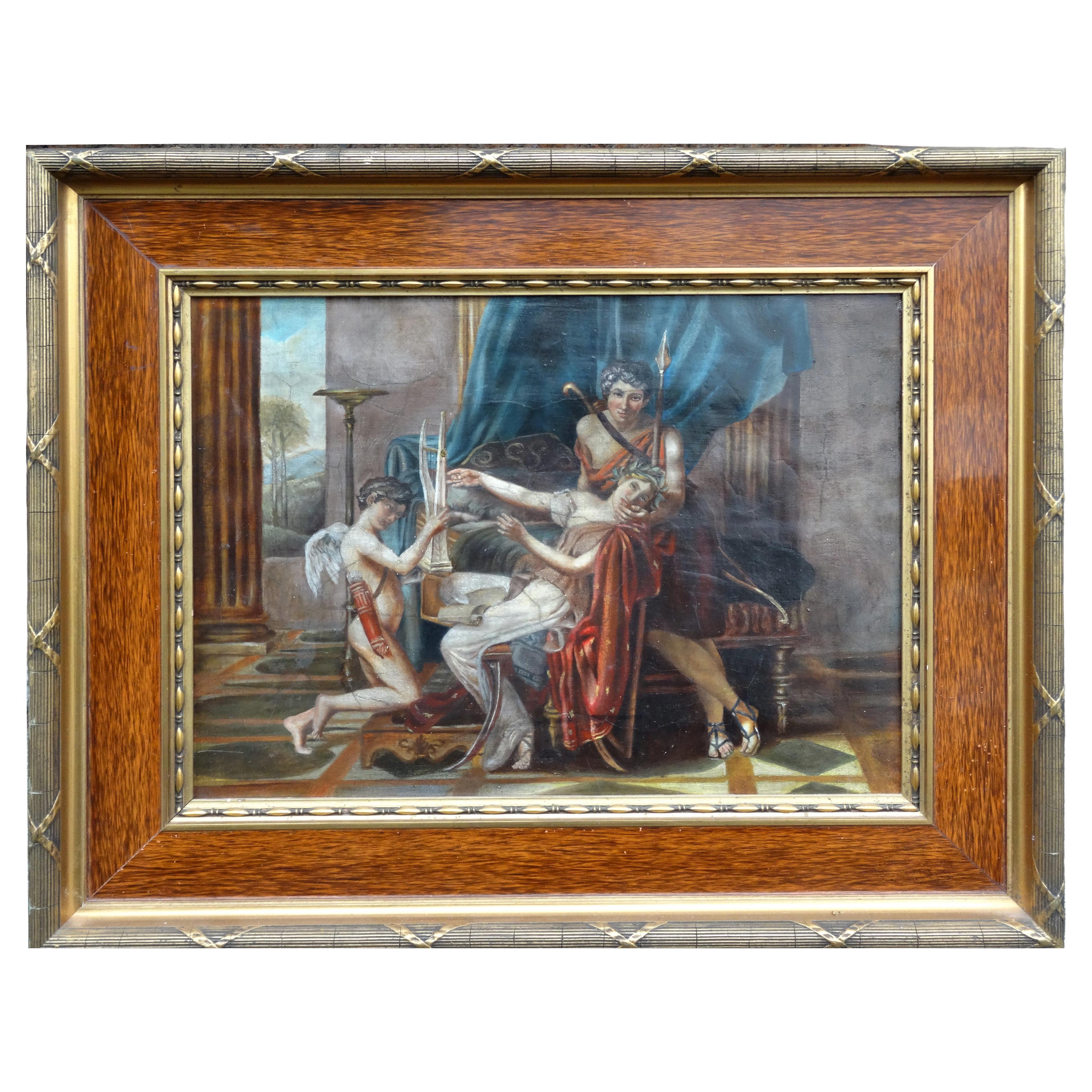 Ölgemälde Neoklassizistische mythologische Szene "Sappho, Phaon und Cupid"  For Sale