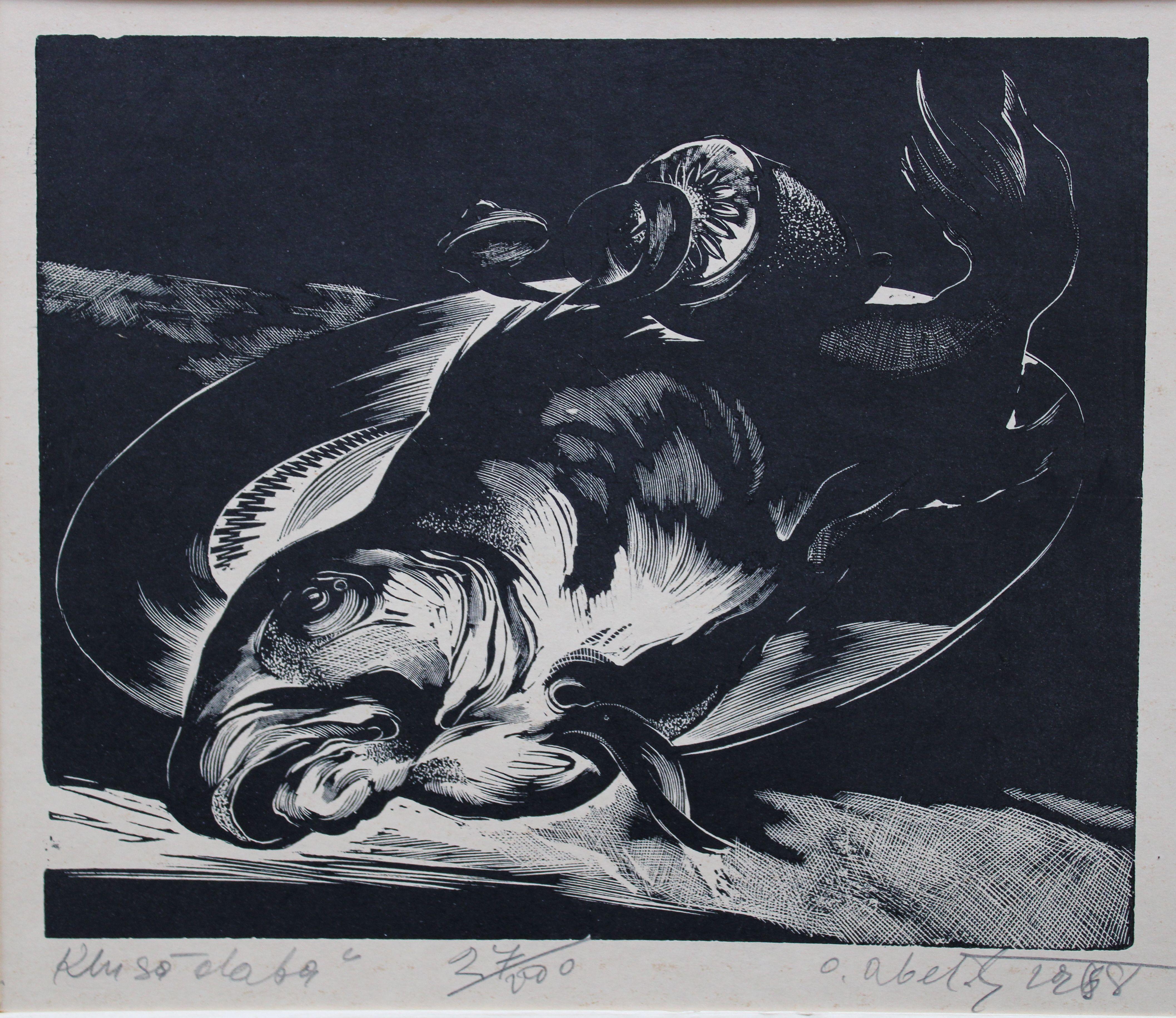 Natura morta 13/100. Carta, linoleografia, 5/100, 22x25 cm, 1967 - Print di Olgerts Abelite