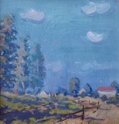 Vintage Along the fence. Plywood, oil, 14x14 cm