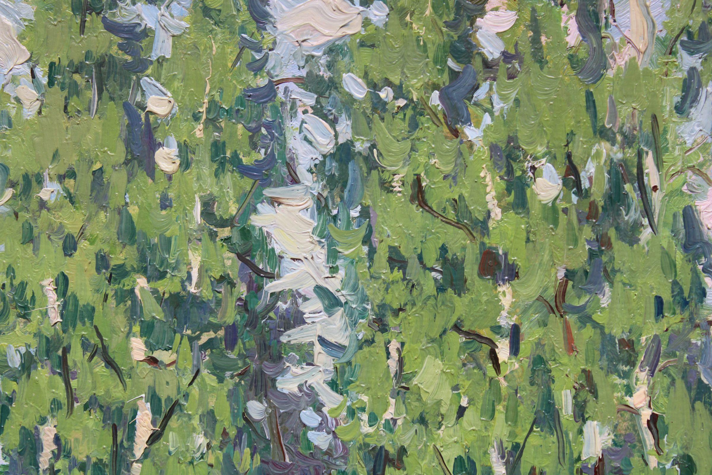 Birch grove. Oil on cardboard. 27, 5 x 21, 3 cm - Painting by Olgerts Saldavs 