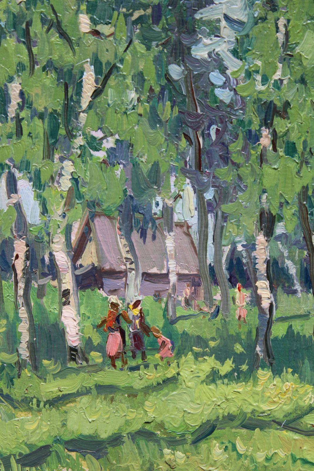 Boschetto di betulle. Olio su cartone. 27, 5 x 21, 3 cm - Painting Impressionismo di Olgerts Saldavs 