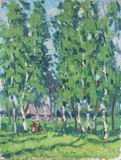 Vintage Birch grove. Oil on cardboard. 27, 5 x 21, 3 cm