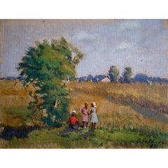 Children near a tree. 1955, oil on cardboard, 21.5x27.7 cm