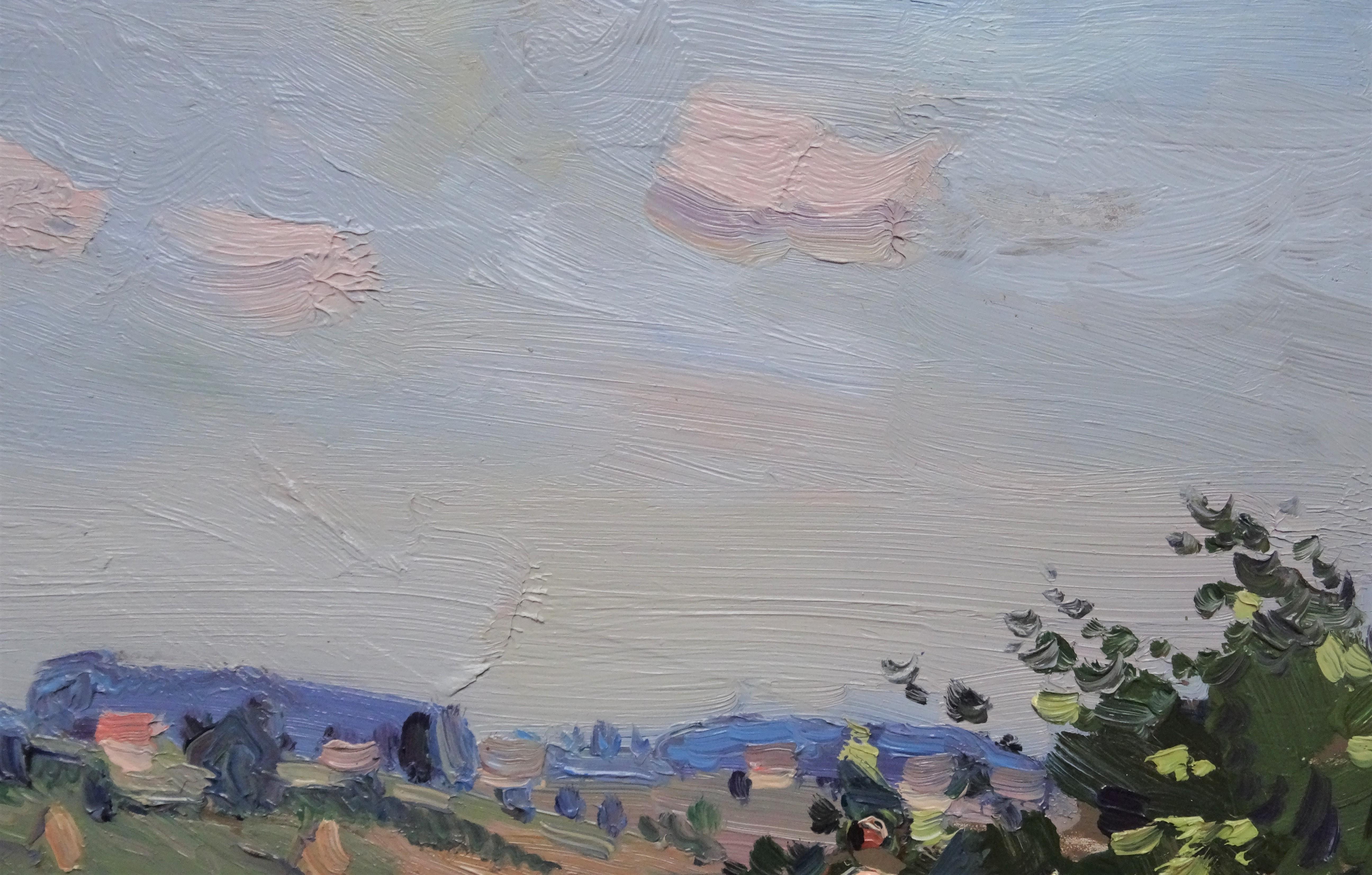 Fischer am Fluss. Öl auf Karton, 20,6x29,6 cm (Impressionismus), Painting, von Olgerts Saldavs 
