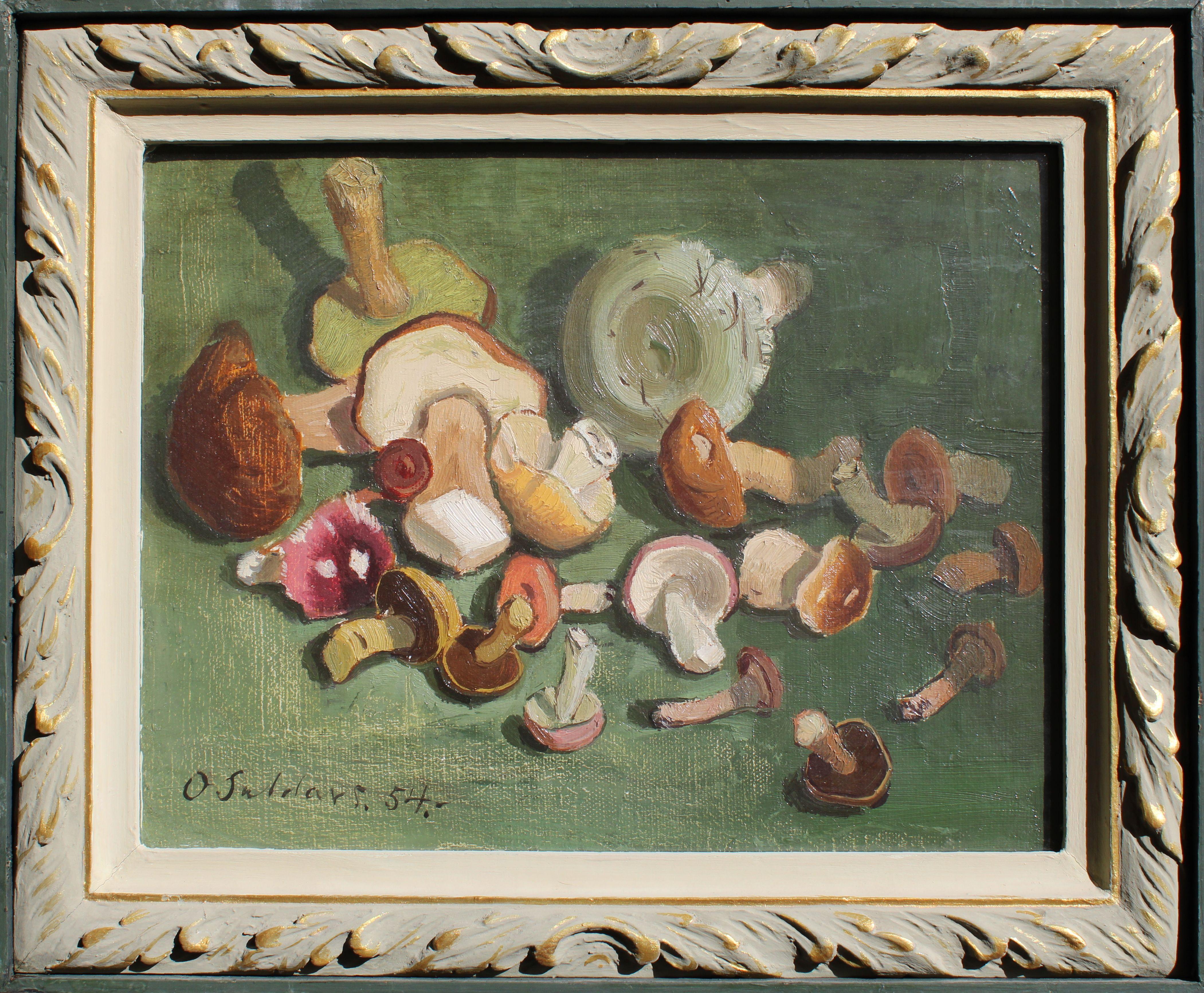 Setas. 1954, óleo sobre lienzo y cartón, 31x40,5 cm - Painting de Olgerts Saldavs 