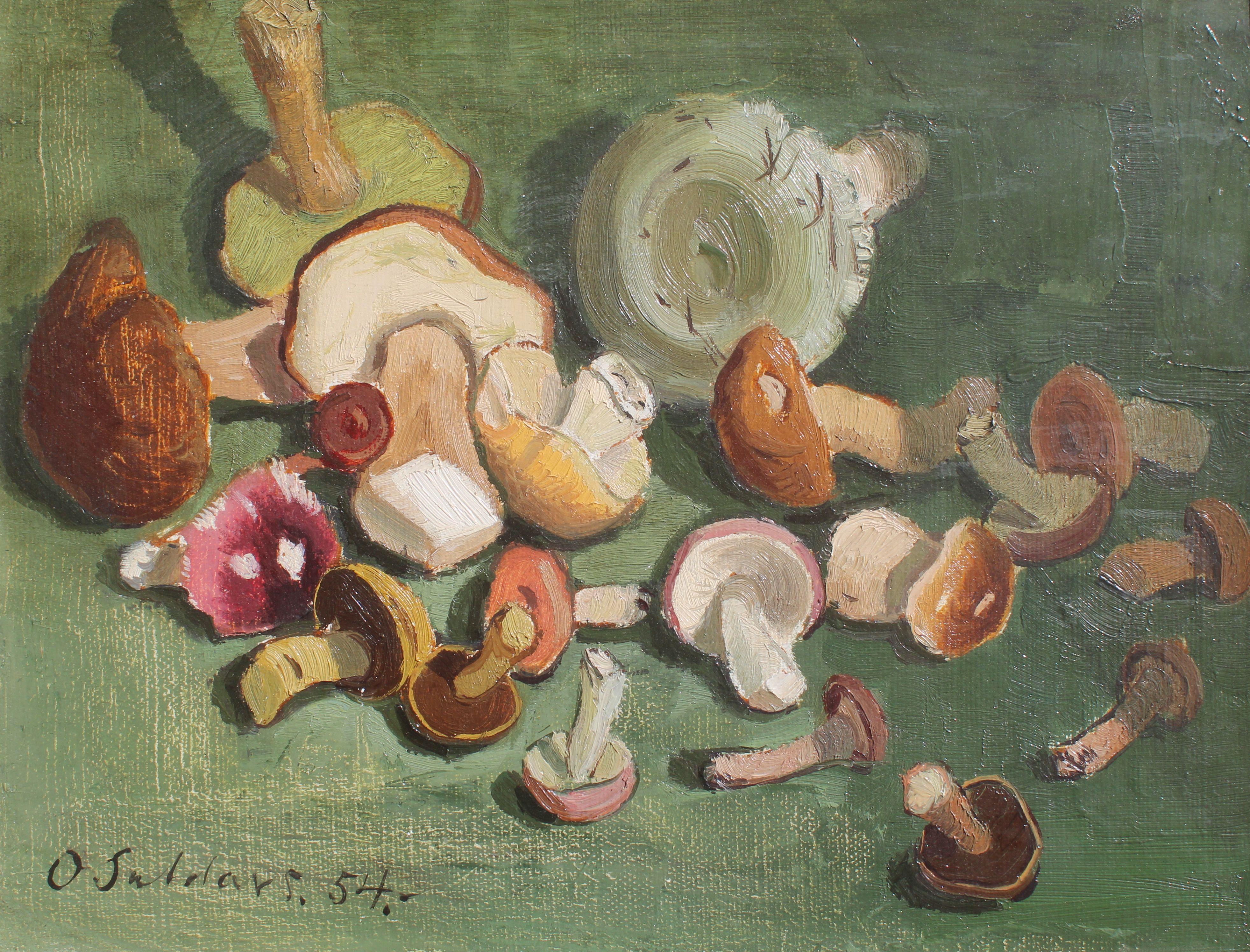 Still-Life Painting de Olgerts Saldavs  - Setas. 1954, óleo sobre lienzo y cartón, 31x40,5 cm