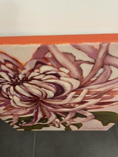 Crisantemo, naturaleza muerta impresionista, acrílico y pastel sobre lienzo
