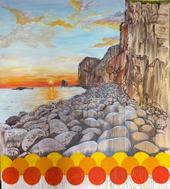 Puesta de sol en la orilla . Pintura Original Abstracta