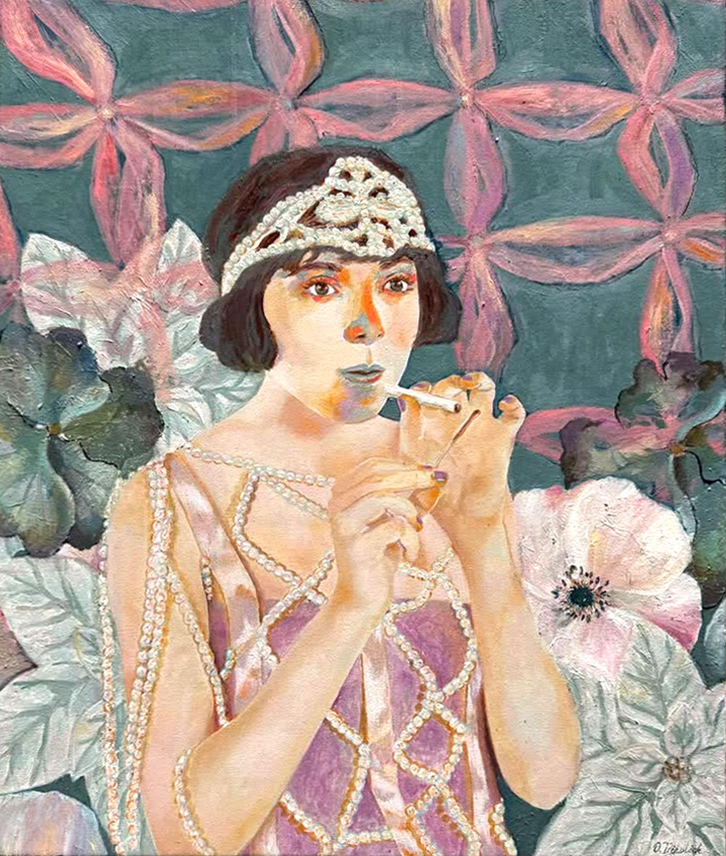 Nunca se aburría porque no era aburrida - Figurative Painting Marrón de Olha Trikolich 