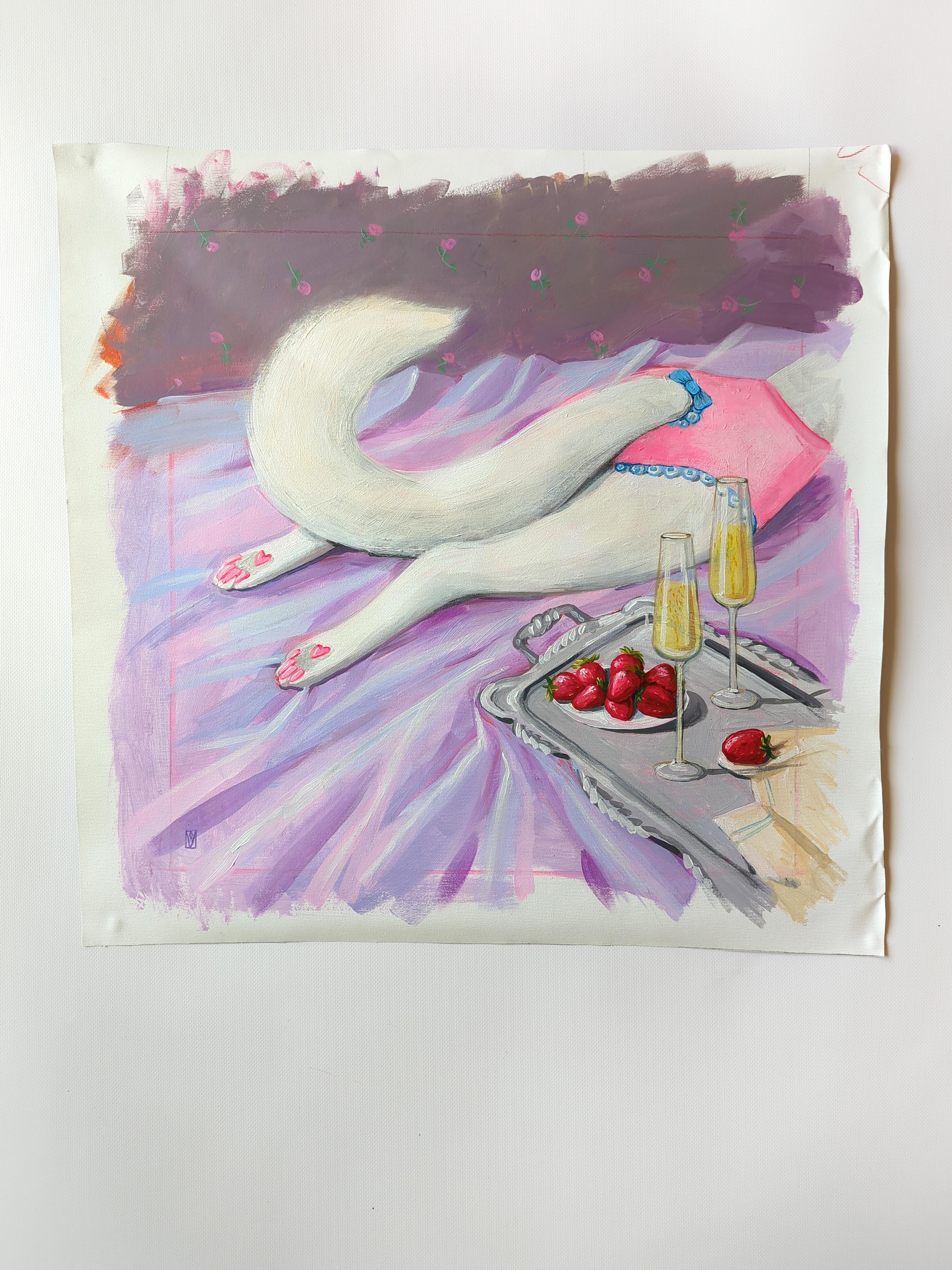 Ein Datum, Vacation on the Happy Island-Serie – Painting von Olha Vlasova