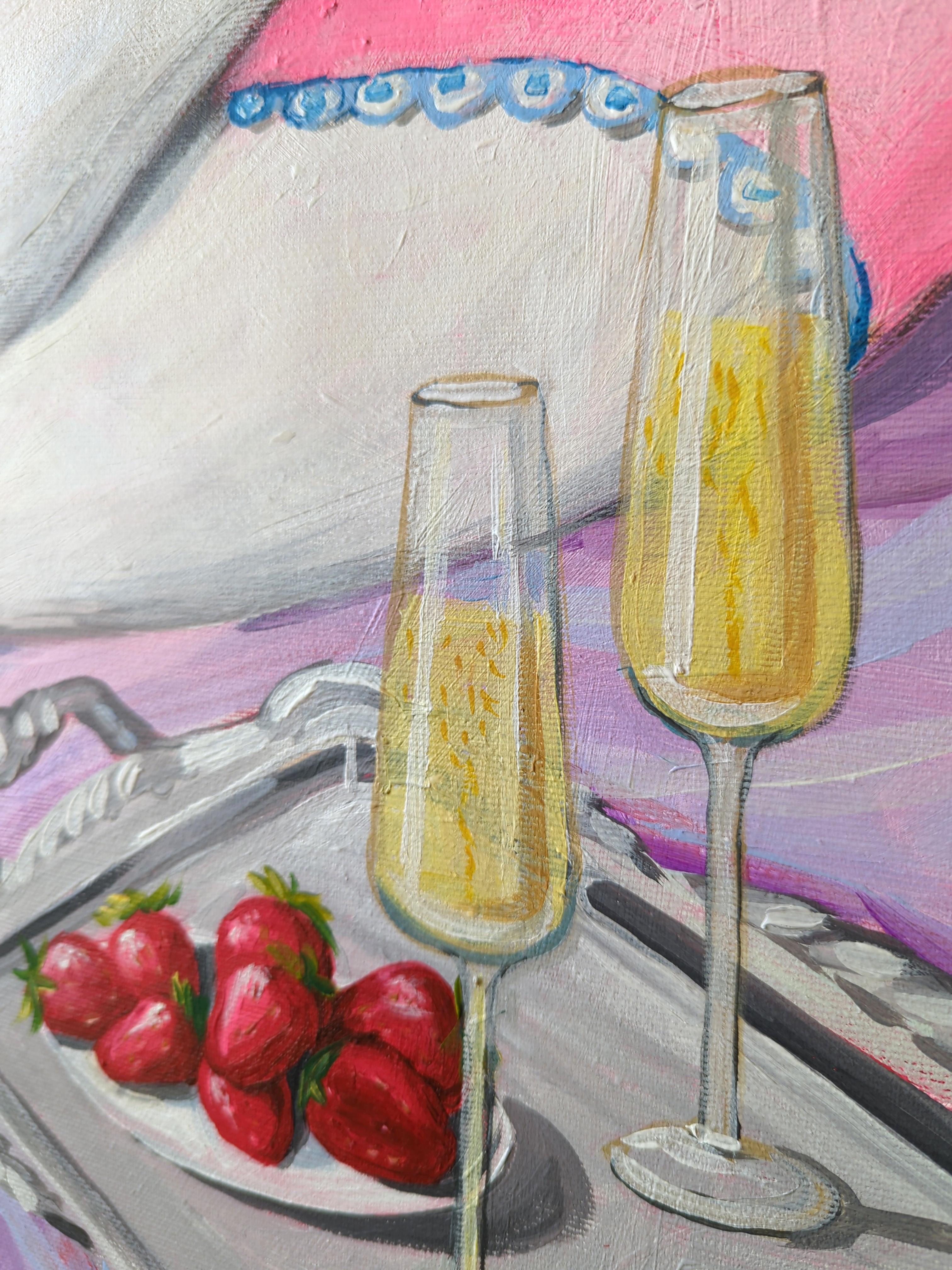 Ein Datum, Vacation on the Happy Island-Serie (Grau), Interior Painting, von Olha Vlasova