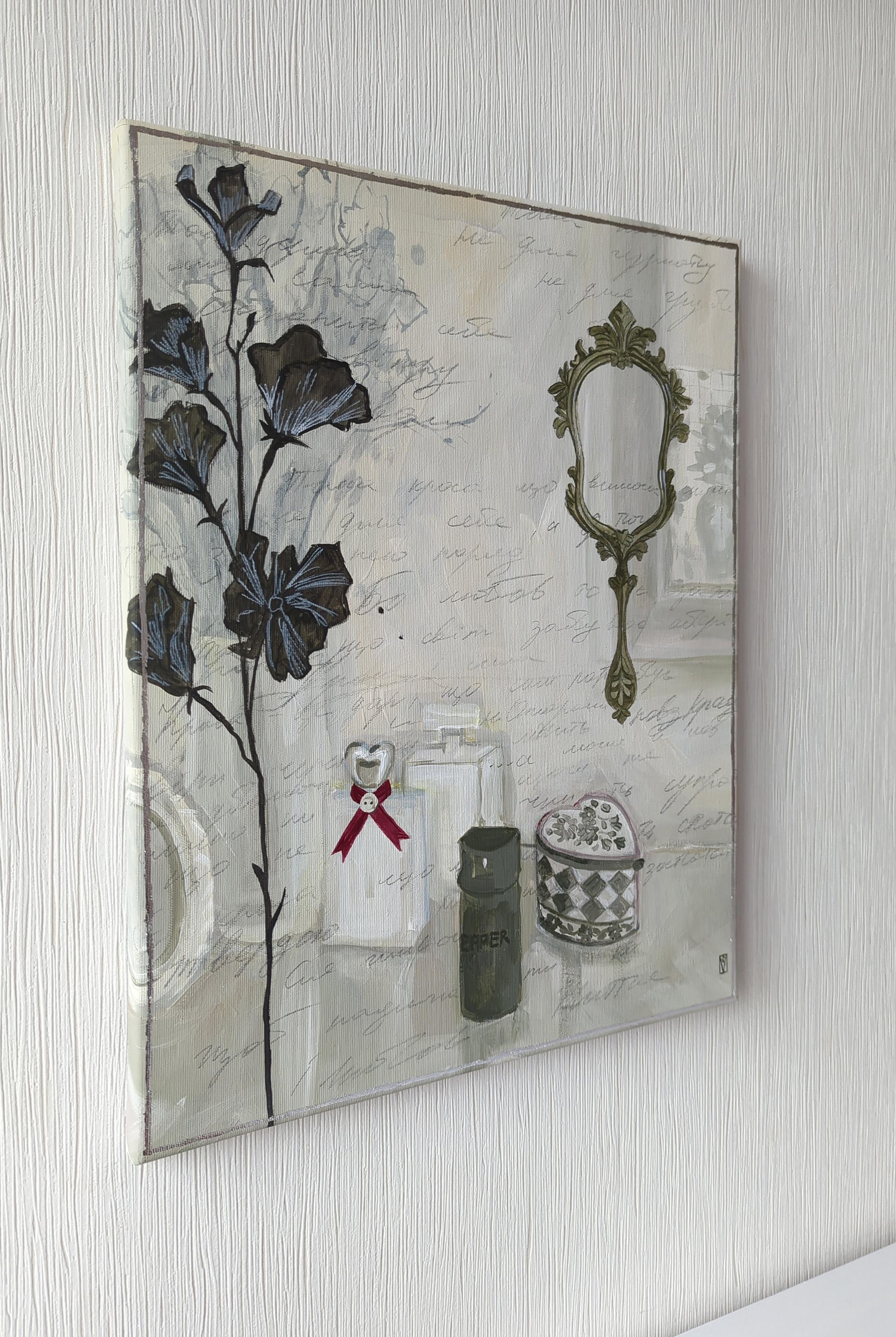 Beauty needs protection, Romanticization series - Gray Still-Life Painting by Olha Vlasova