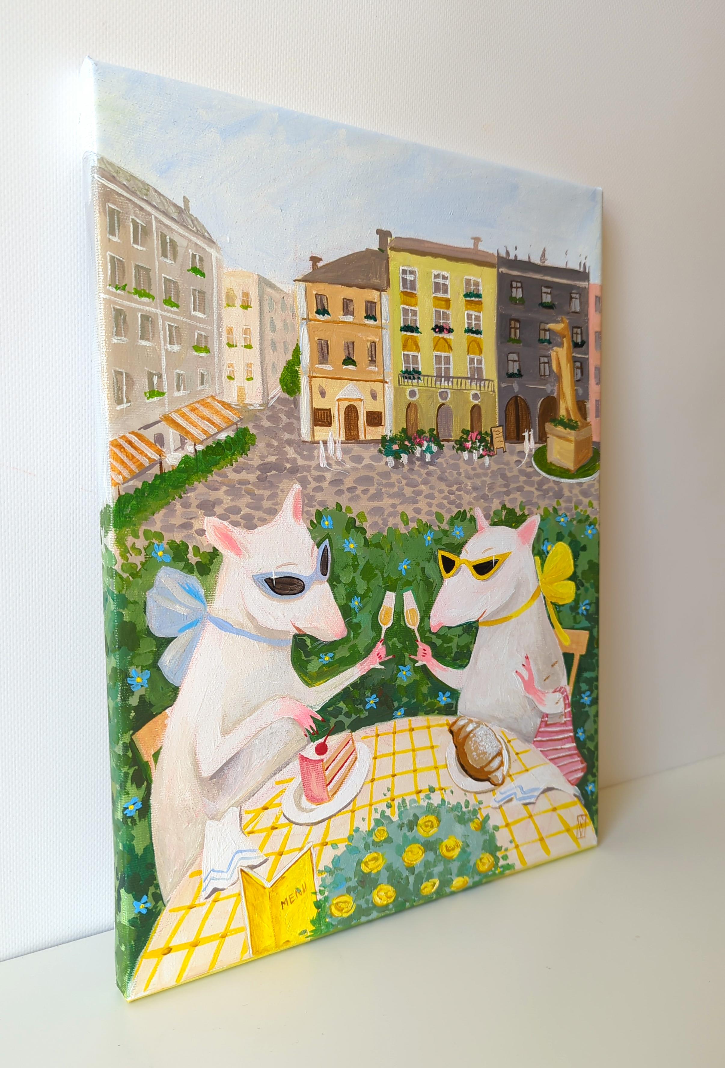 Besties, serie Vacaciones en la Isla Feliz - Painting Contemporáneo de Olha Vlasova