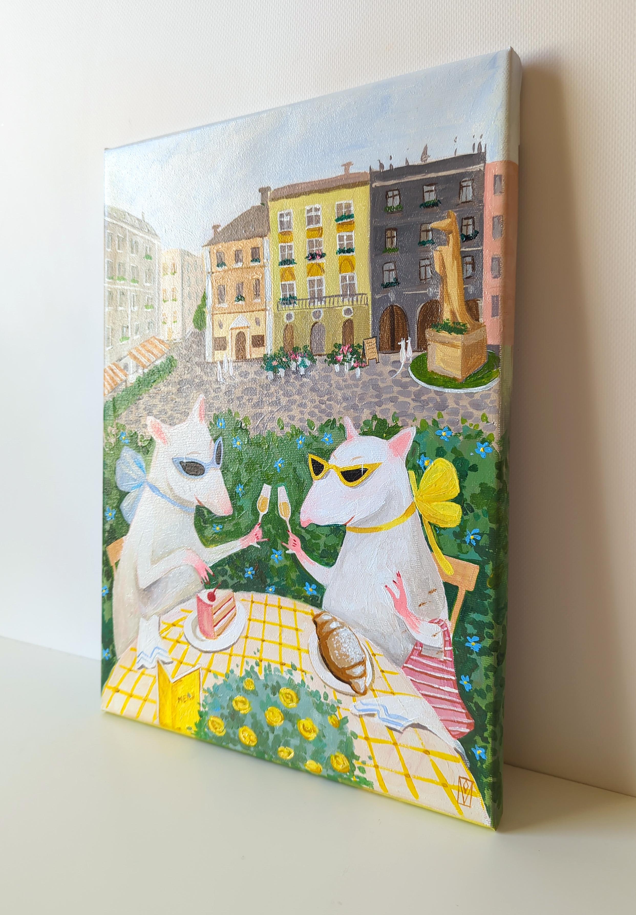 Besties, serie Vacaciones en la Isla Feliz - Interior Painting Beige de Olha Vlasova