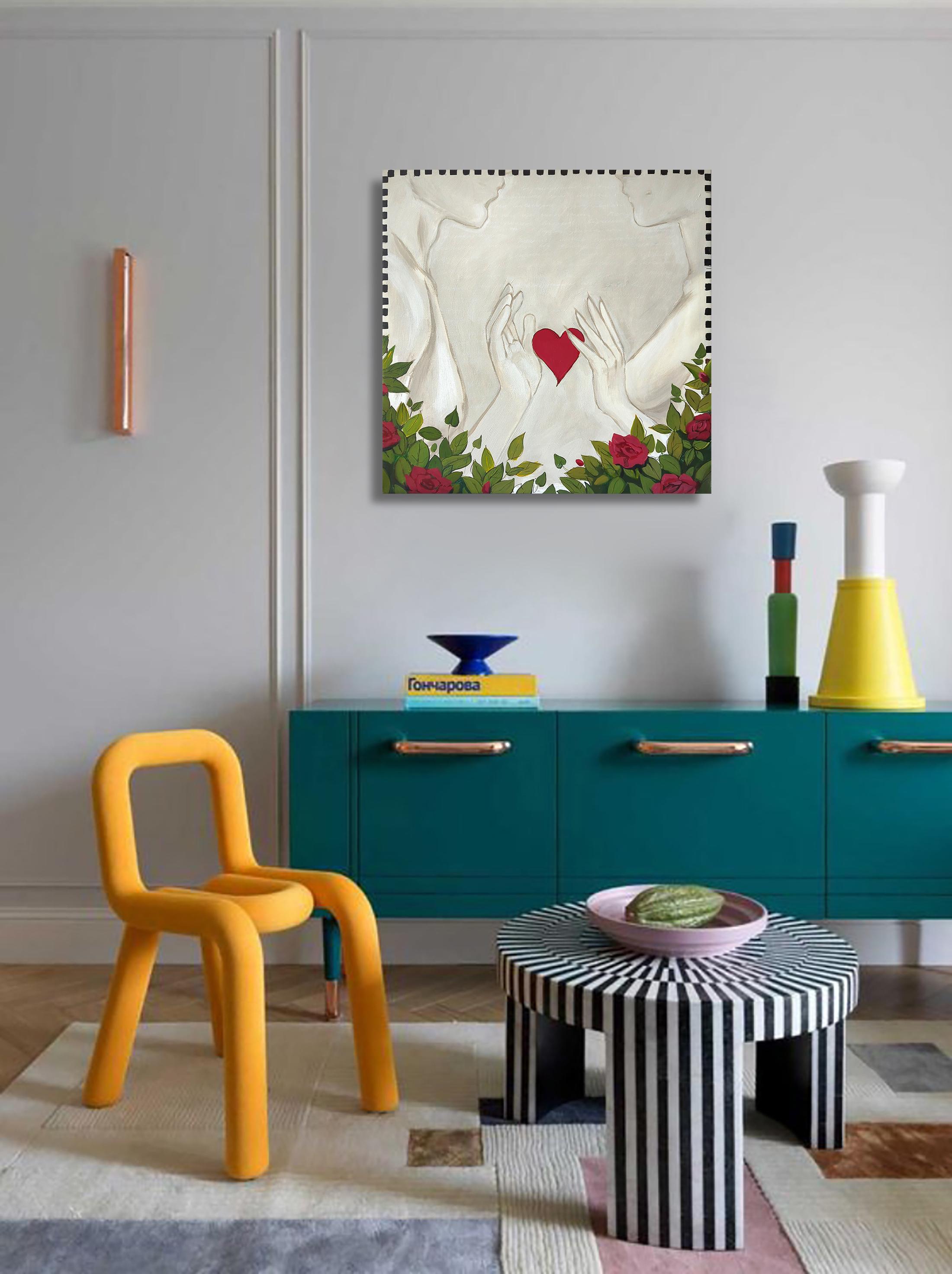 Blühende Liebe, Romantik-Serie (Beige), Abstract Painting, von Olha Vlasova