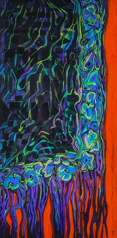 „Teppich an der Wand“, Neonfarbenes Ornamentgemälde von Olha Vlasova