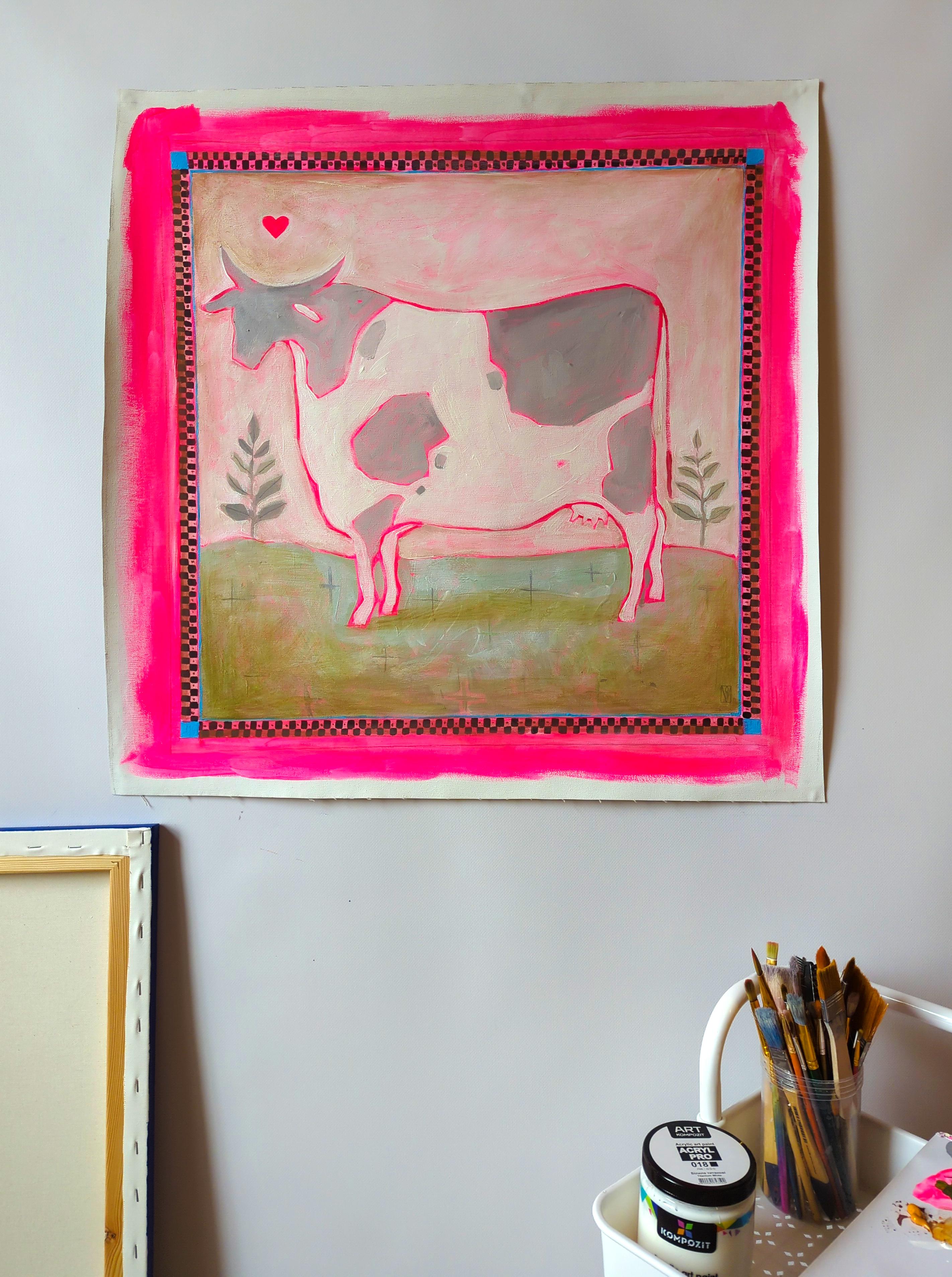 Cow, Spring serie - Painting by Olha Vlasova