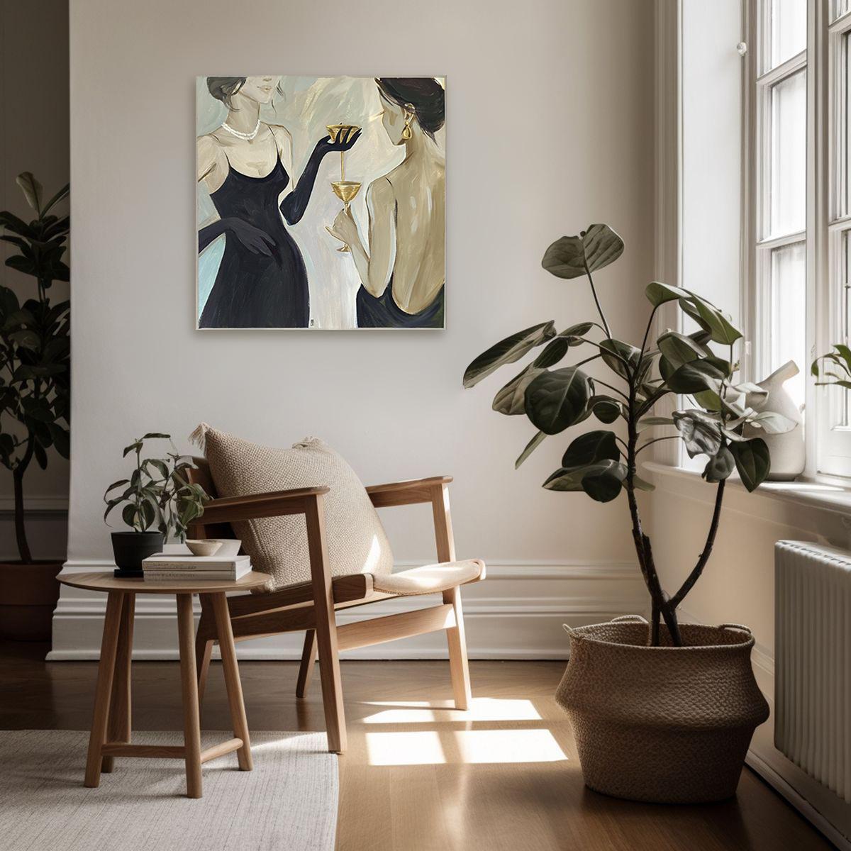 Cena con la mejor amiga, serie Romantización - Figurative Painting Beige de Olha Vlasova