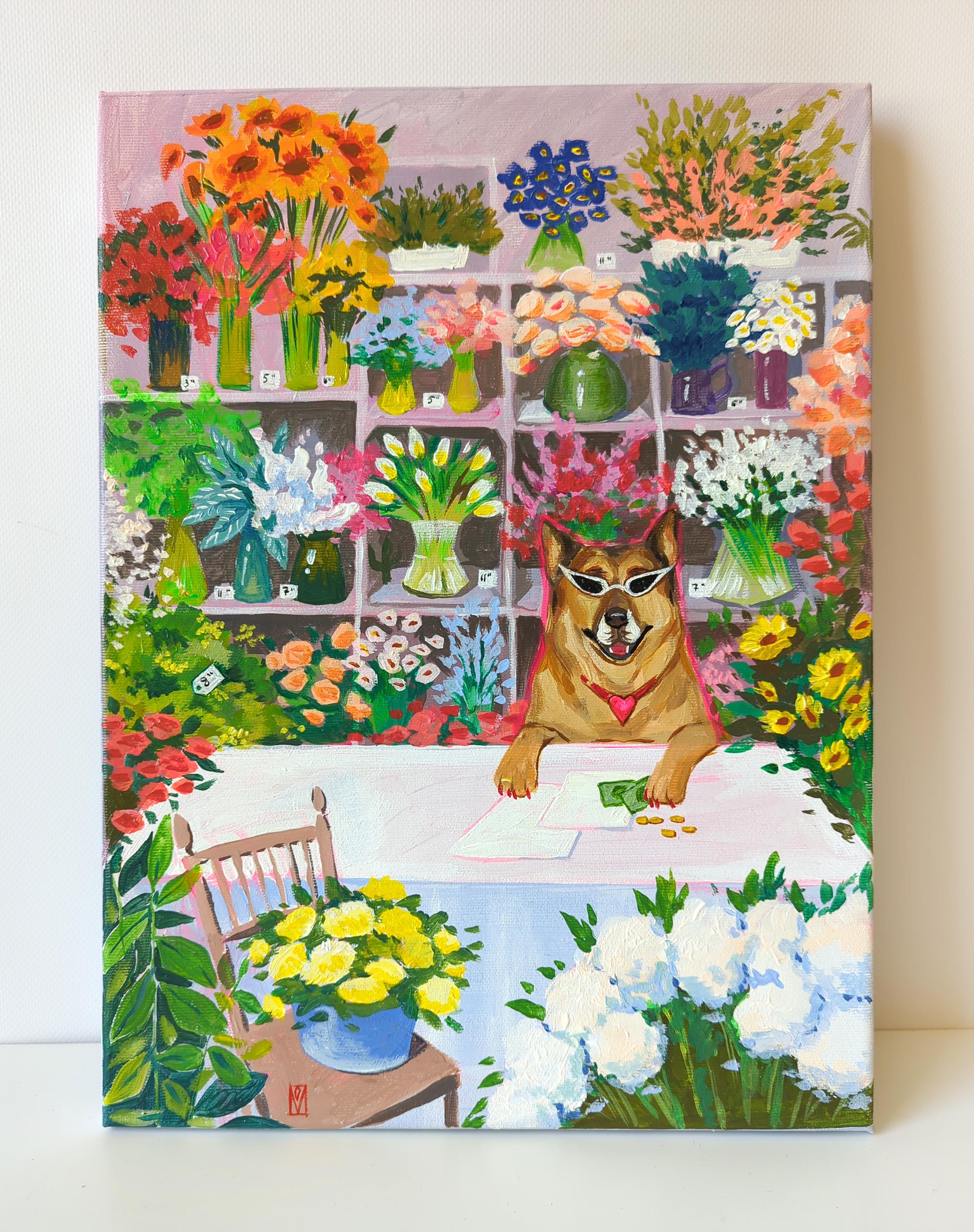 boutique Flower, Vacation on the Happy Island série - Contemporain Painting par Olha Vlasova