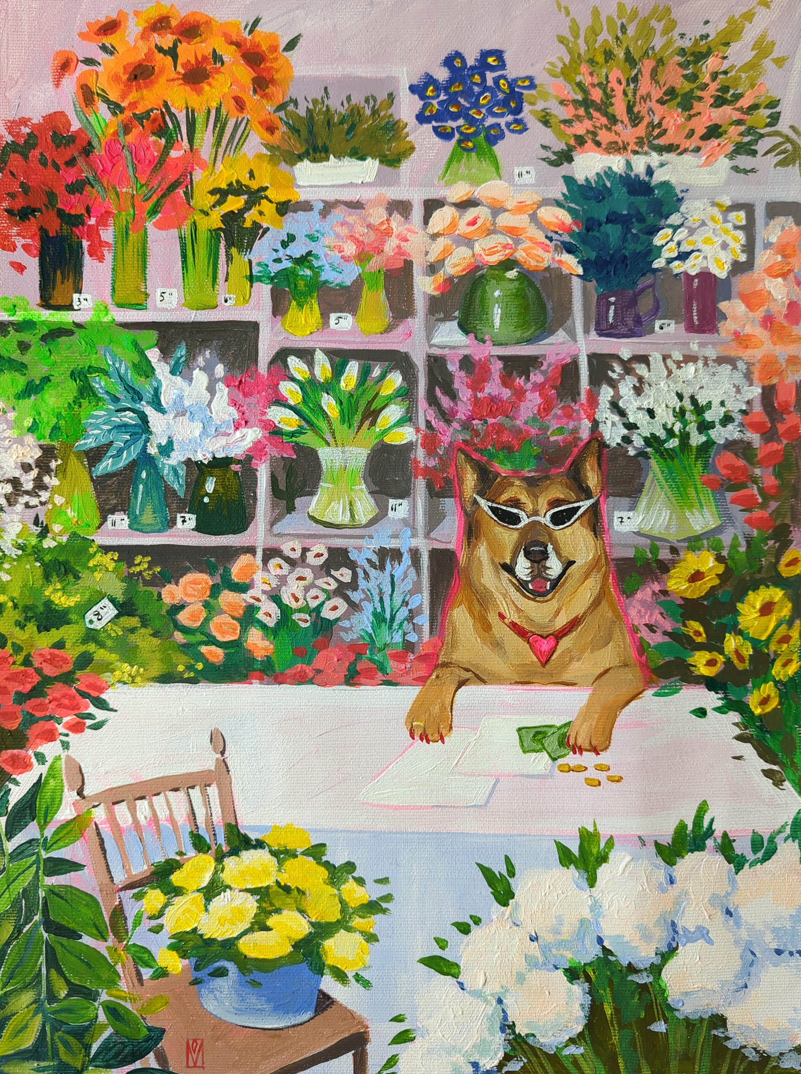 Figurative Painting Olha Vlasova - boutique Flower, Vacation on the Happy Island série