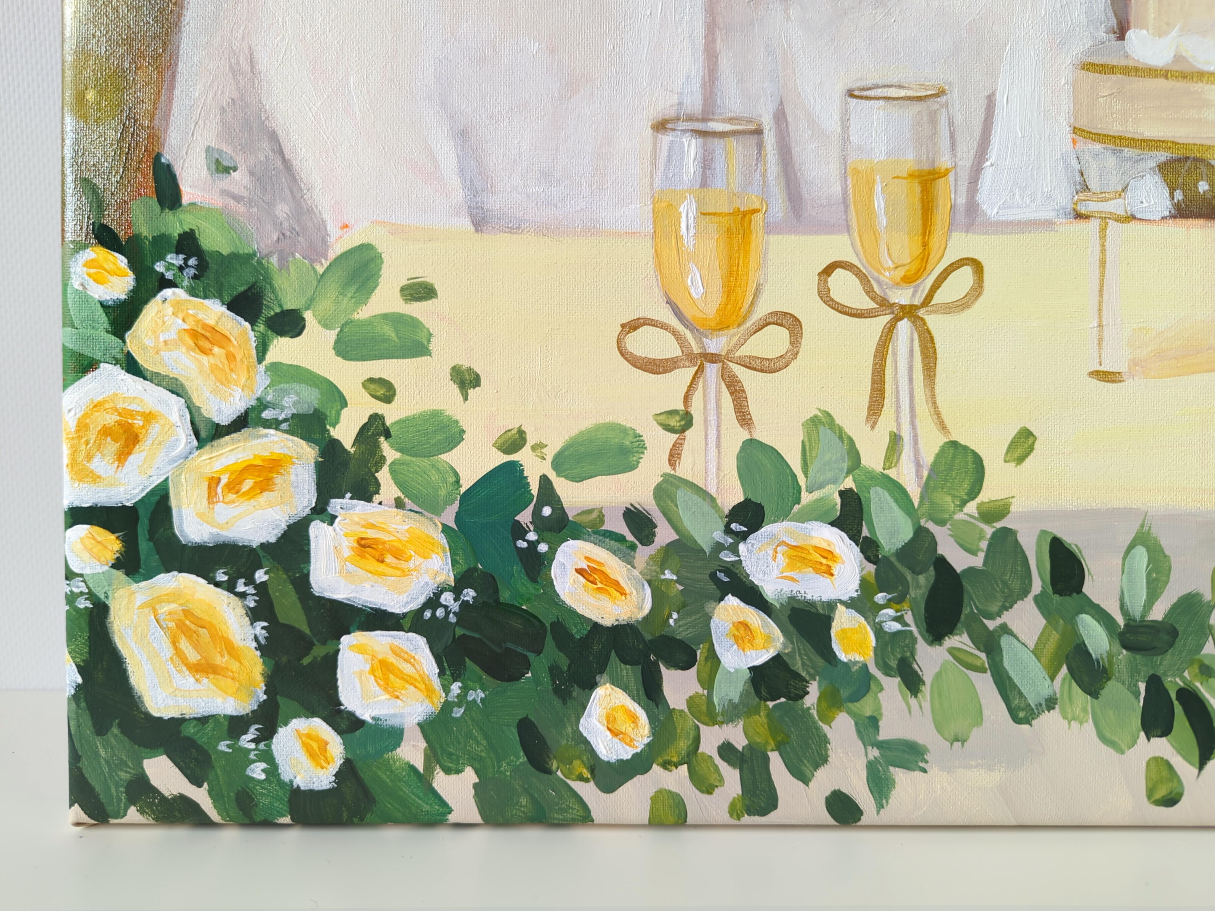 Appena sposato, serie Vacanze sull'isola felice - Figurative Painting Marrone di Olha Vlasova