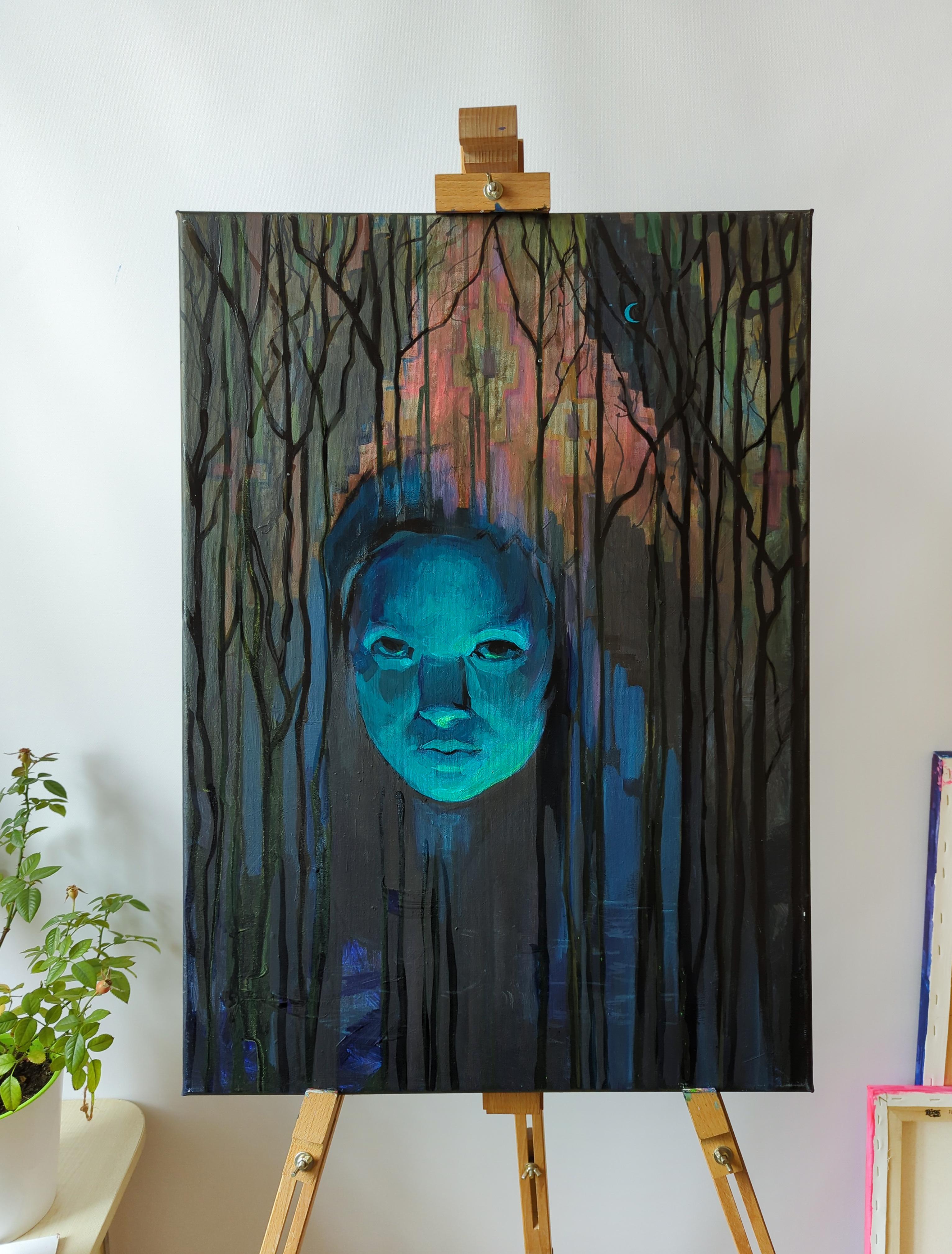 „Mavka“ der Geist der zerbrochenen Liebe (Schwarz), Figurative Painting, von Olha Vlasova
