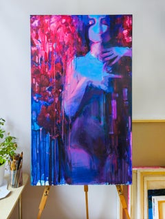 "Moonlight", Figurative neon painting by Olha Vlasova