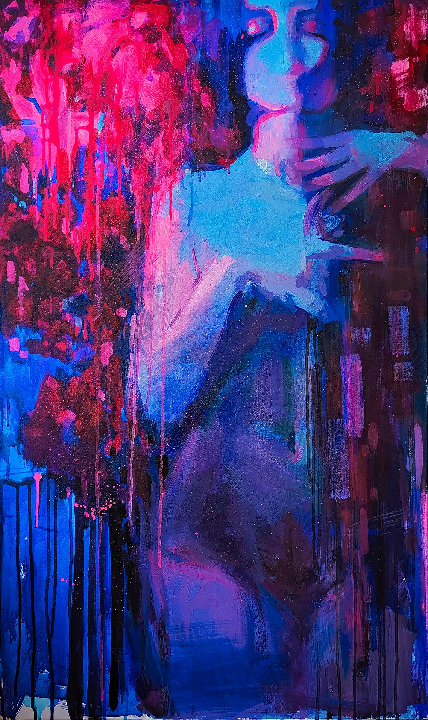 ITEM DETAILS

The edges are painted
Some parts of the picture glow under blue light
The painting was part of an exhibition 'Ancestral call' in Switzerland

ABOUT THE ARTWORK

 On this canvas is the portrait of a woman deeply immersed in her
inner
