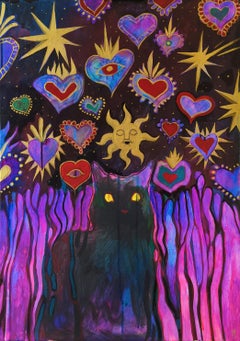 "Night of purring" neon painting by Olha Vlasova