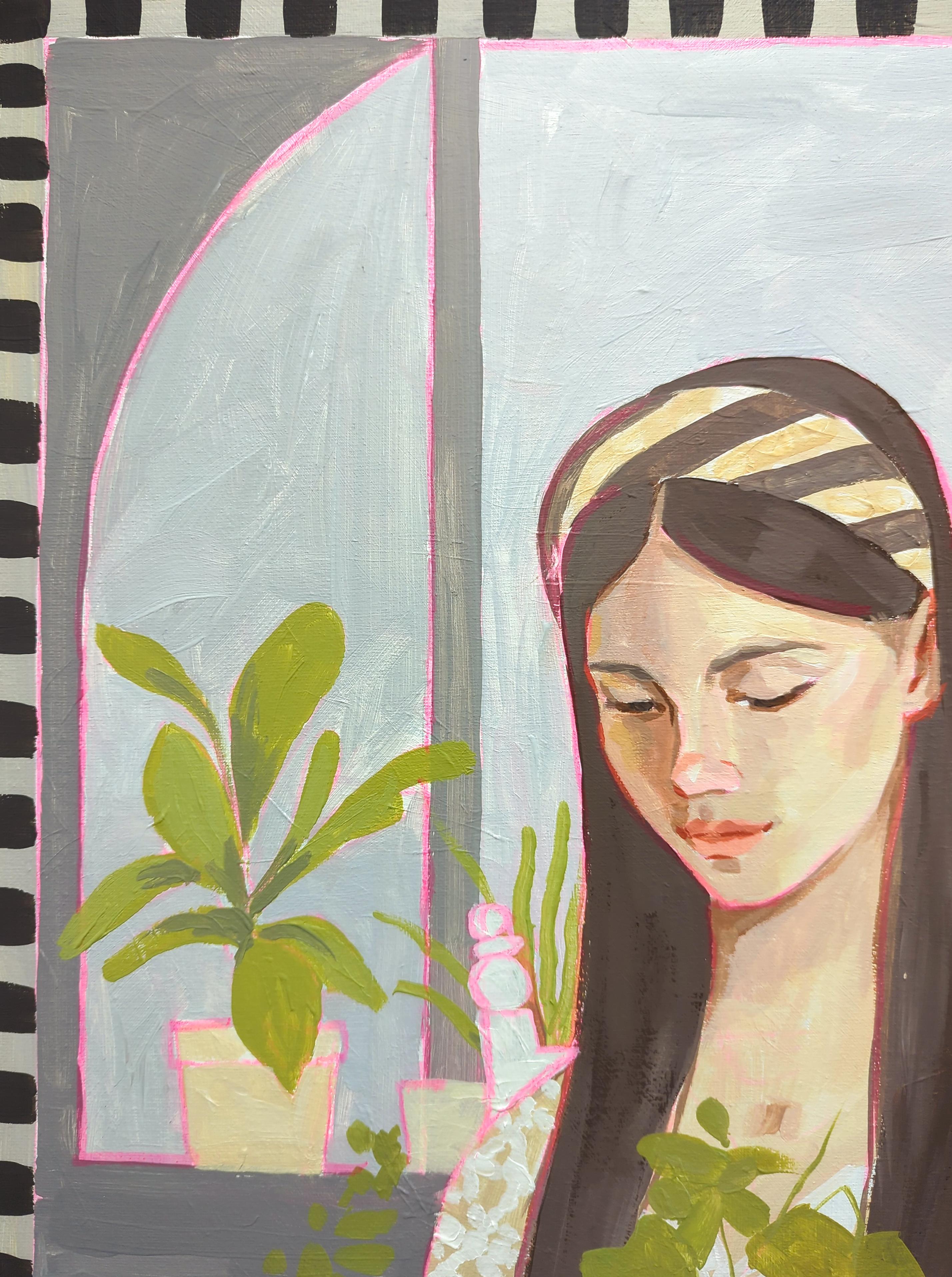 Pflanzgefäß Dame, Sweet Home Serie (Zeitgenössisch), Painting, von Olha Vlasova