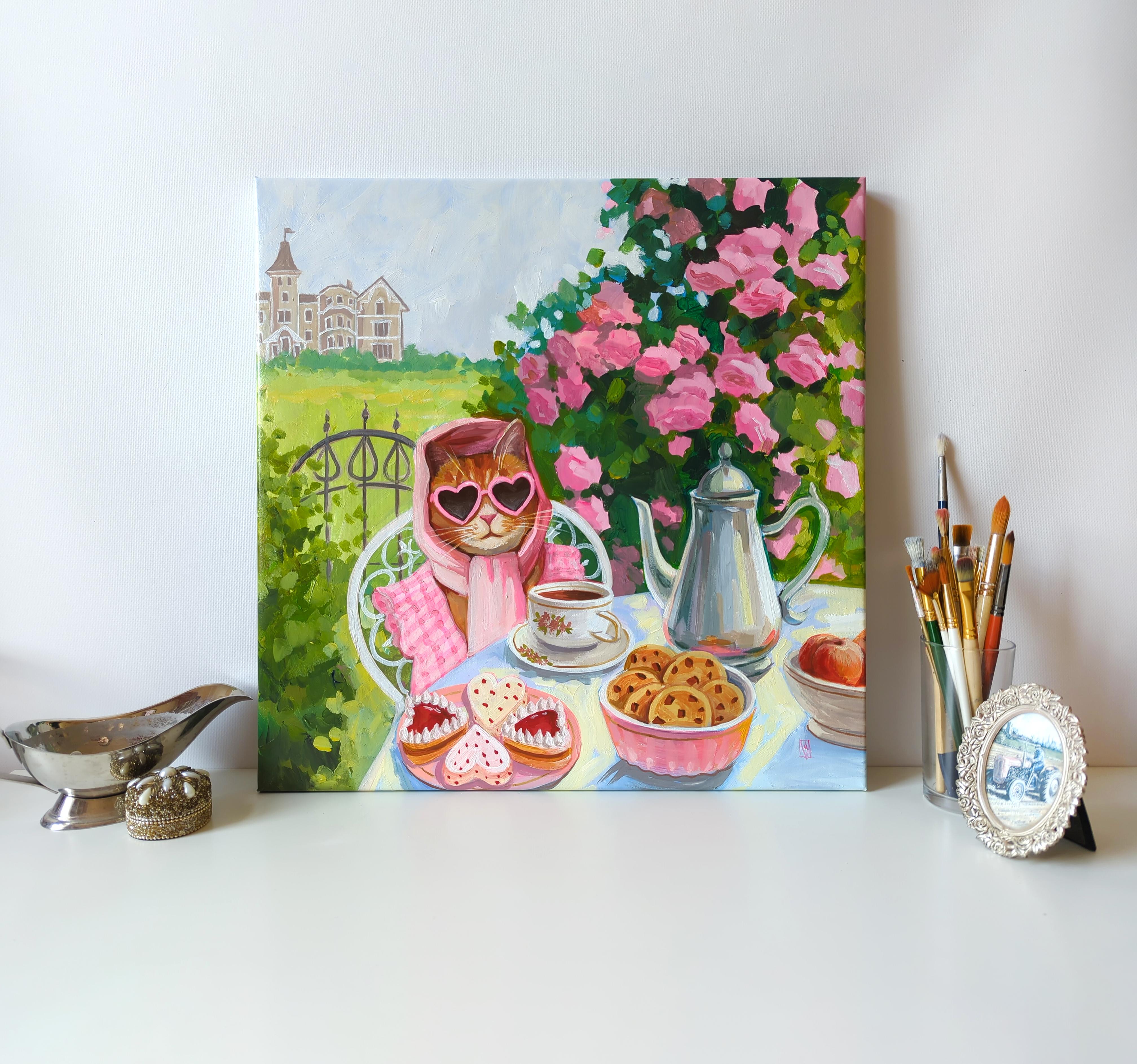 Purrfect Pause, Vacation on the Happy Island Serie – Painting von Olha Vlasova