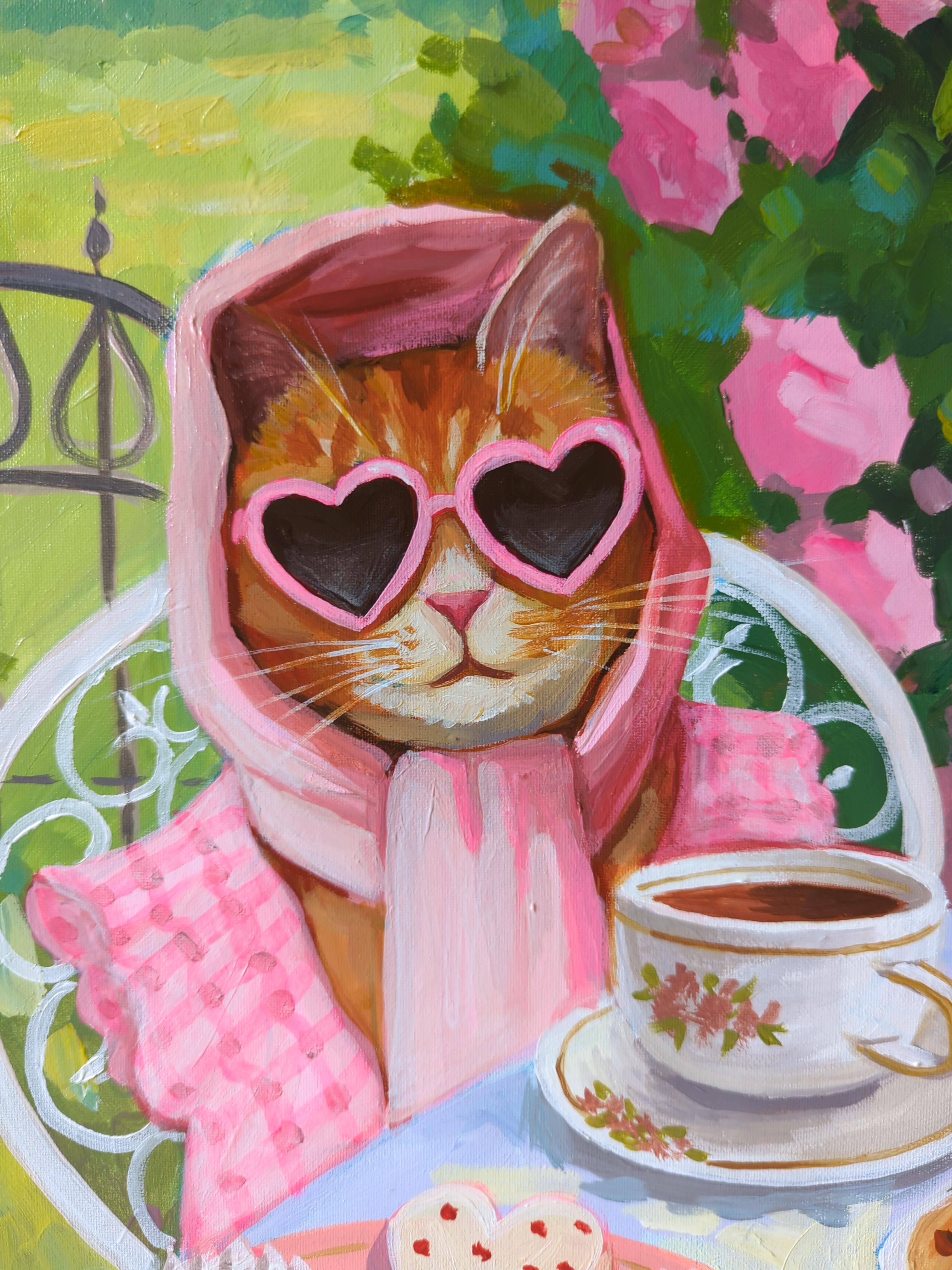 Purrfect Pause, Vacation on the Happy Island Serie (Zeitgenössisch), Painting, von Olha Vlasova