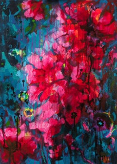 „Der Schal“, florales Neongemälde von Olha Vlasova