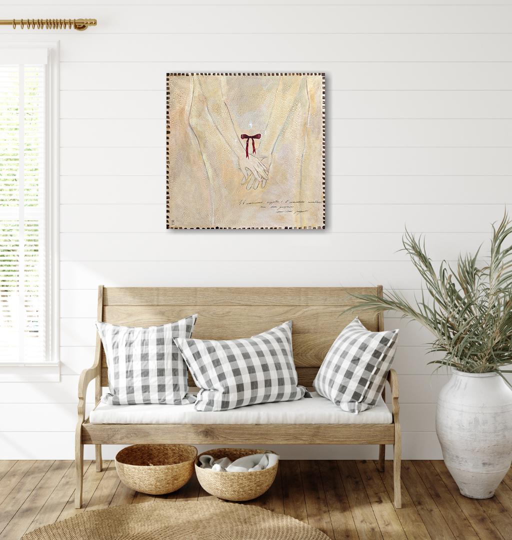 Insieme, serie Romanticization - Figurative Painting Beige di Olha Vlasova